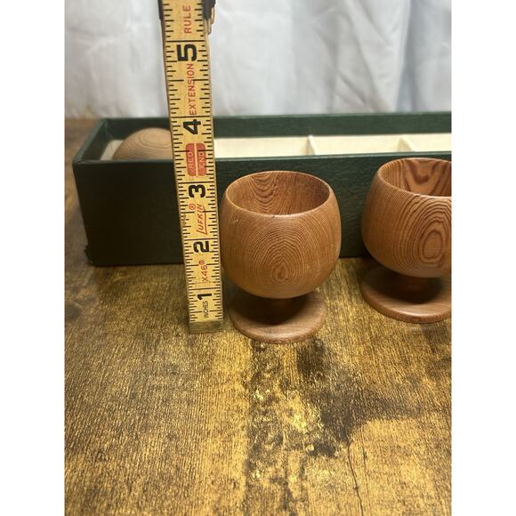 Vtg Japanese Yakusugi Cedar Sake Cups Set (5) Handcrafted Wood Japan Ochoko - Picture 9 of 9